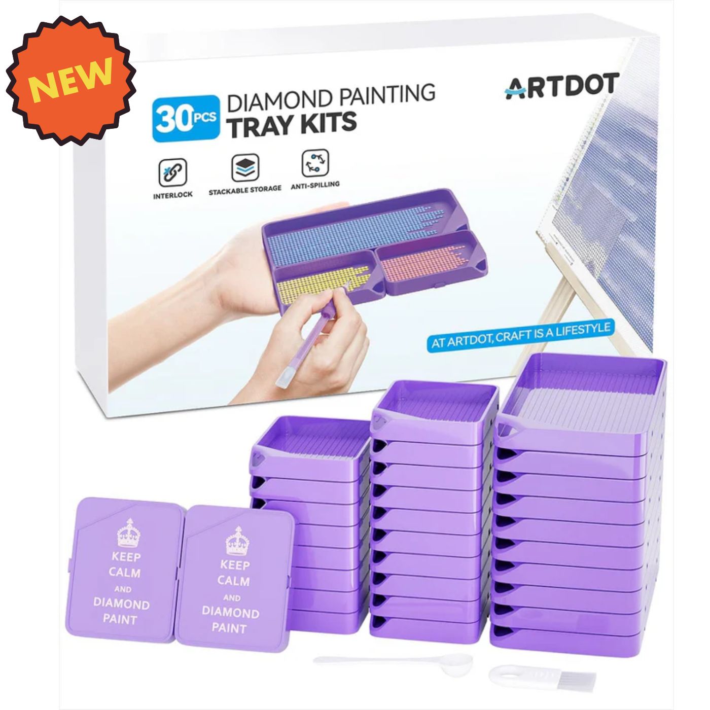 ARTDOT 30-Piece Stackable Purple Tray Set